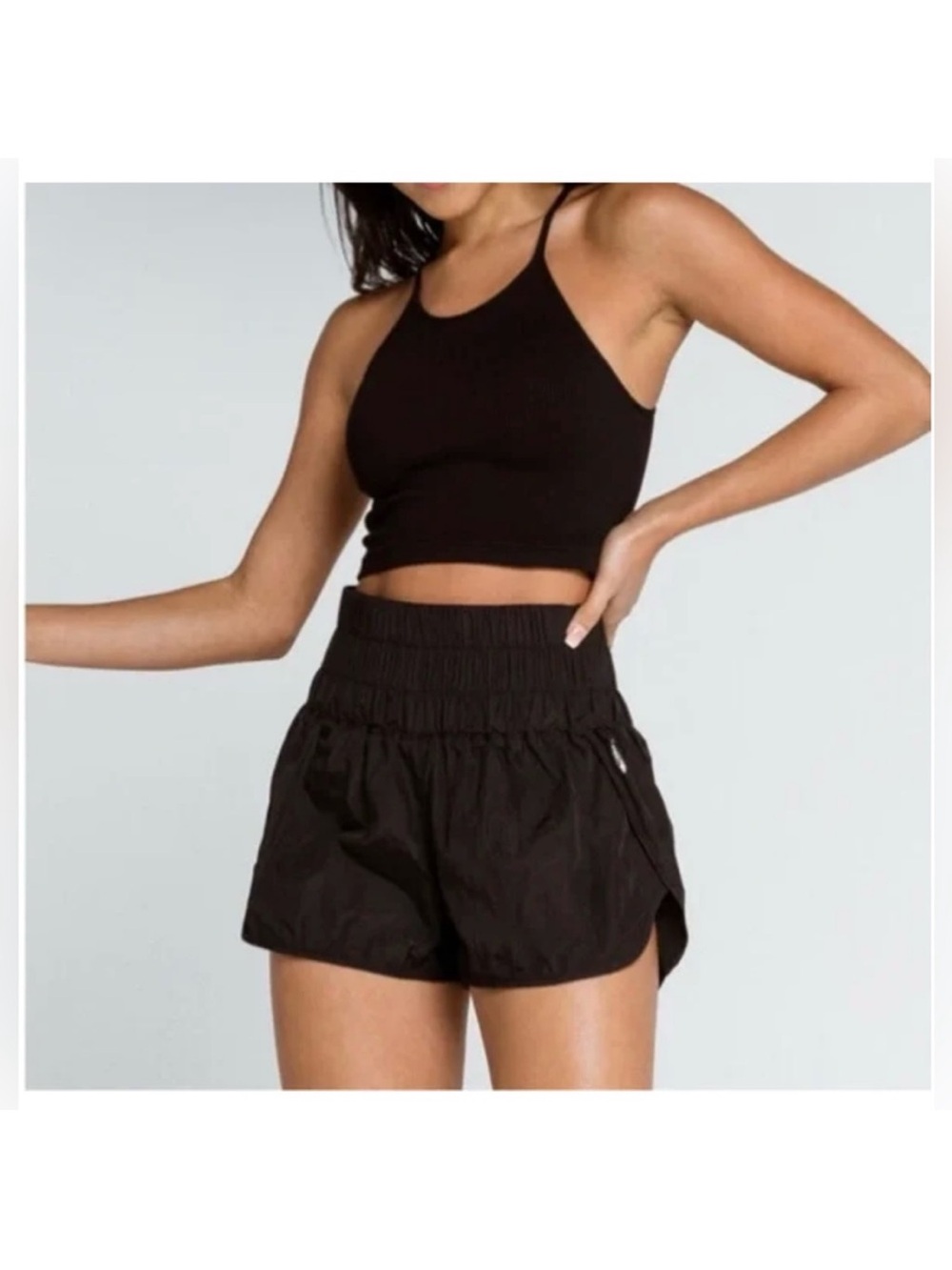 FP Movement by Free People Black High-Rise Smocked Athletic Shorts